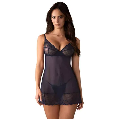 Obsessive Nightly Blue Chemise sæt i dybblå blonde